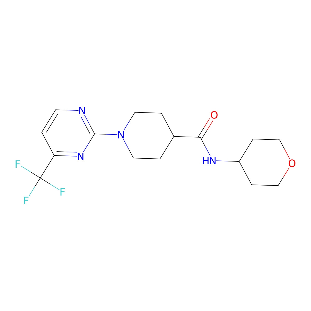 N-(oxan-4-yl)-1-[4-(trifluoromethyl)pyrimidin-2-yl]piperidine-4-carboxamide molecular structure, CAS 3030781-81-5