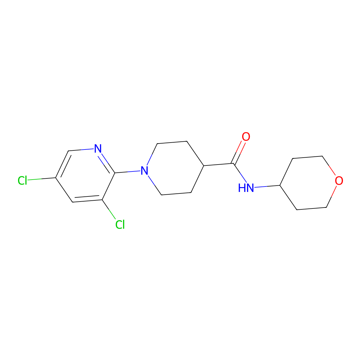 1-(3,5-dichloropyridin-2-yl)-N-(oxan-4-yl)piperidine-4-carboxamide molecular structure, CAS 3030781-86-0