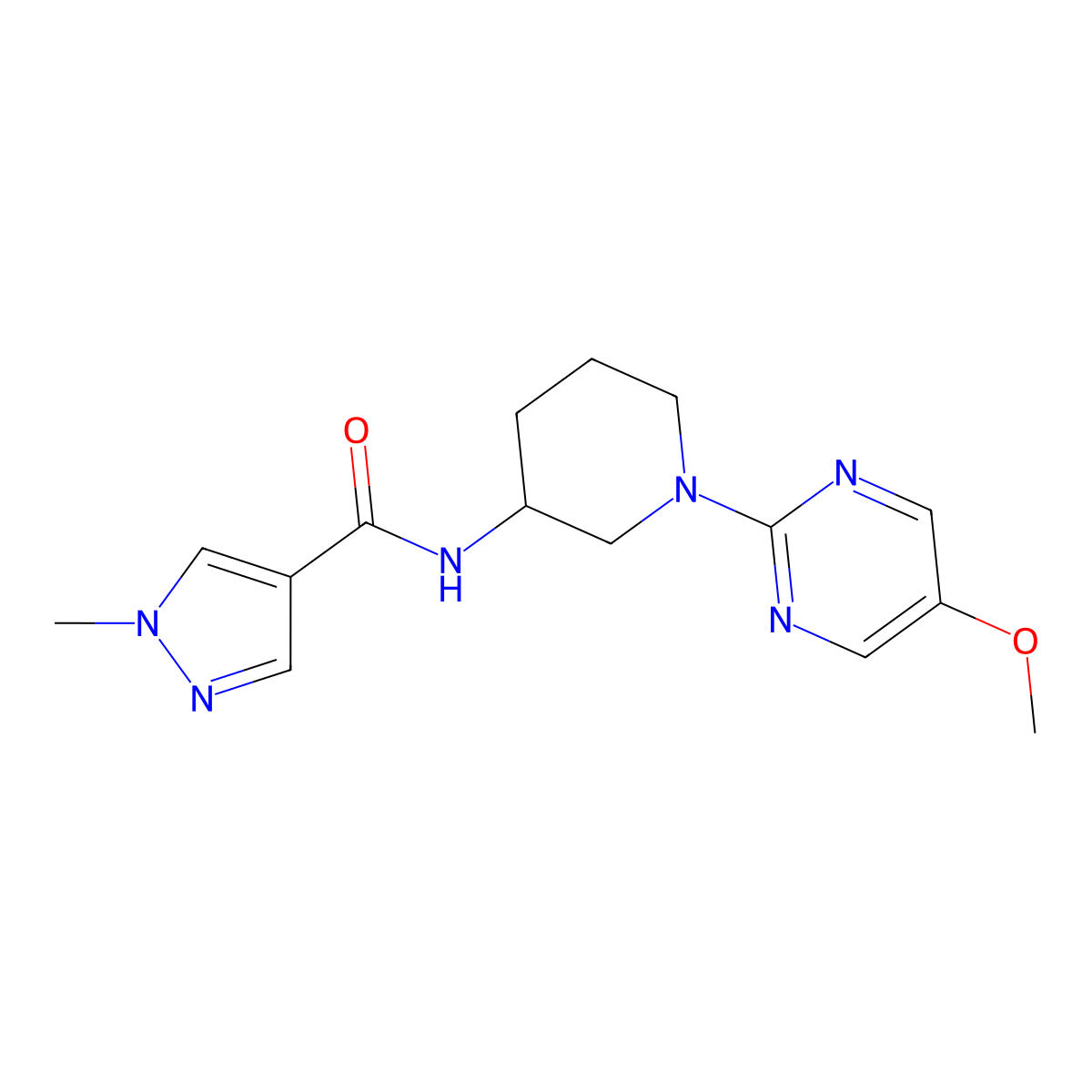 N-[1-(5-methoxypyrimidin-2-yl)piperidin-3-yl]-1-methyl-1H-pyrazole-4-carboxamide molecular structure, CAS 3030781-93-9