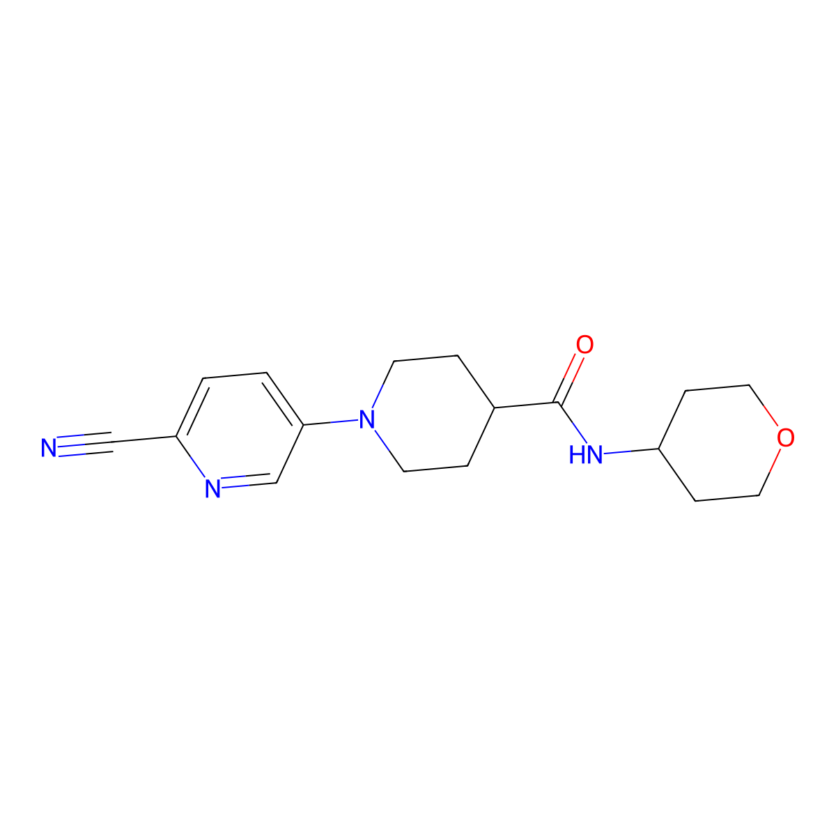 1-(6-cyanopyridin-3-yl)-N-(oxan-4-yl)piperidine-4-carboxamide molecular structure, CAS 3030781-94-0