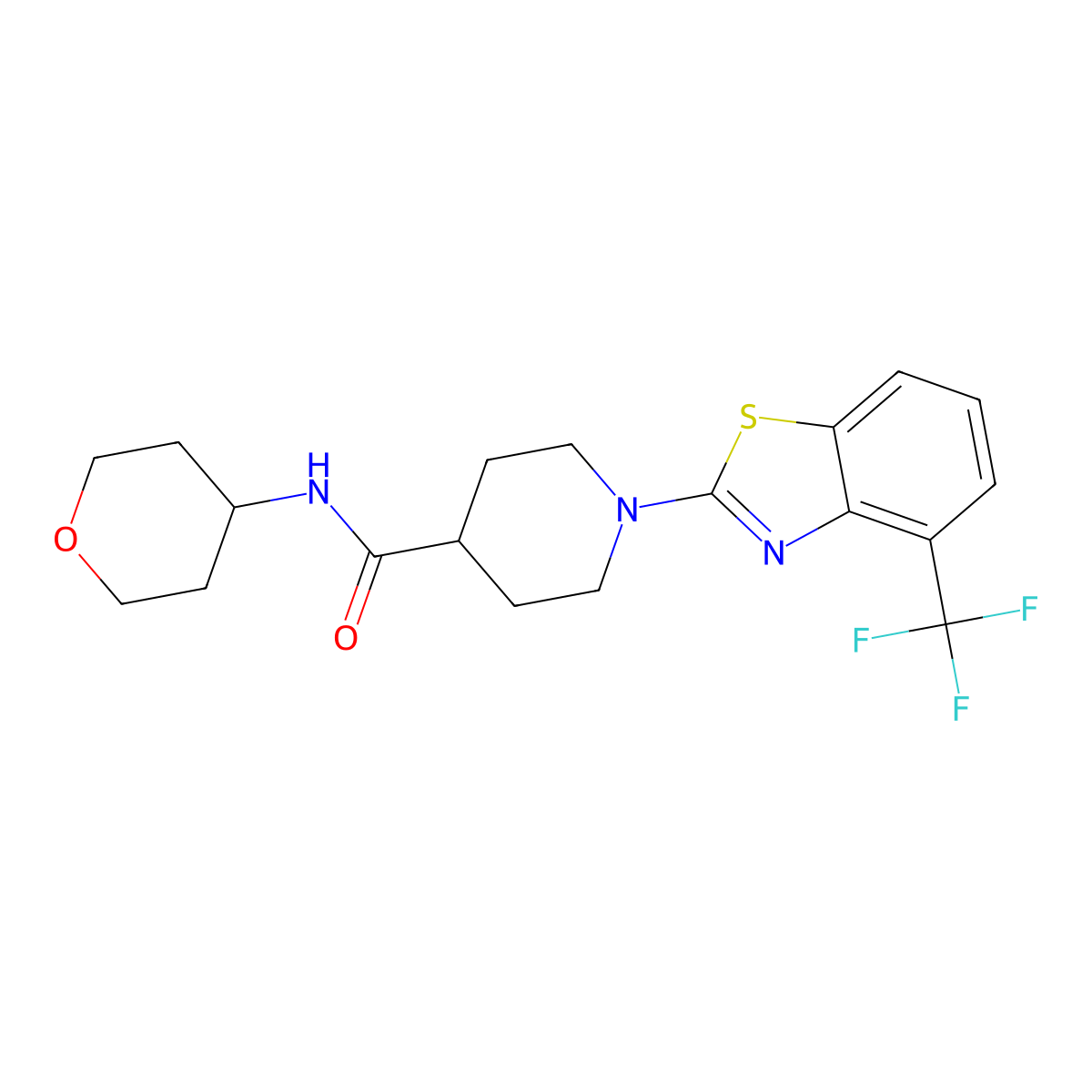 N-(oxan-4-yl)-1-[4-(trifluoromethyl)-1,3-benzothiazol-2-yl]piperidine-4-carboxamide molecular structure, CAS 3030781-96-2