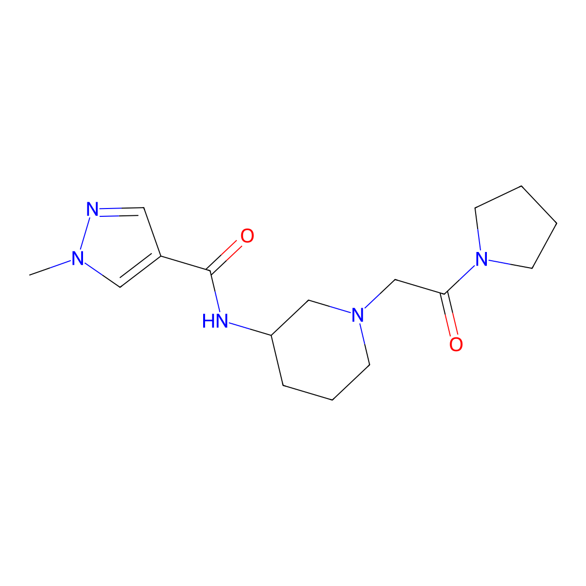 1-methyl-N-{1-[2-oxo-2-(pyrrolidin-1-yl)ethyl]piperidin-3-yl}-1H-pyrazole-4-carboxamide molecular structure, CAS 3030781-97-3