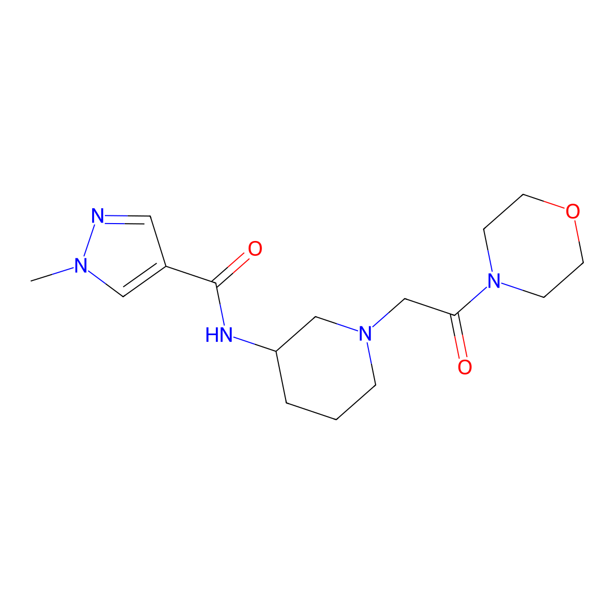 1-methyl-N-{1-[2-(morpholin-4-yl)-2-oxoethyl]piperidin-3-yl}-1H-pyrazole-4-carboxamide molecular structure, CAS 3030781-98-4