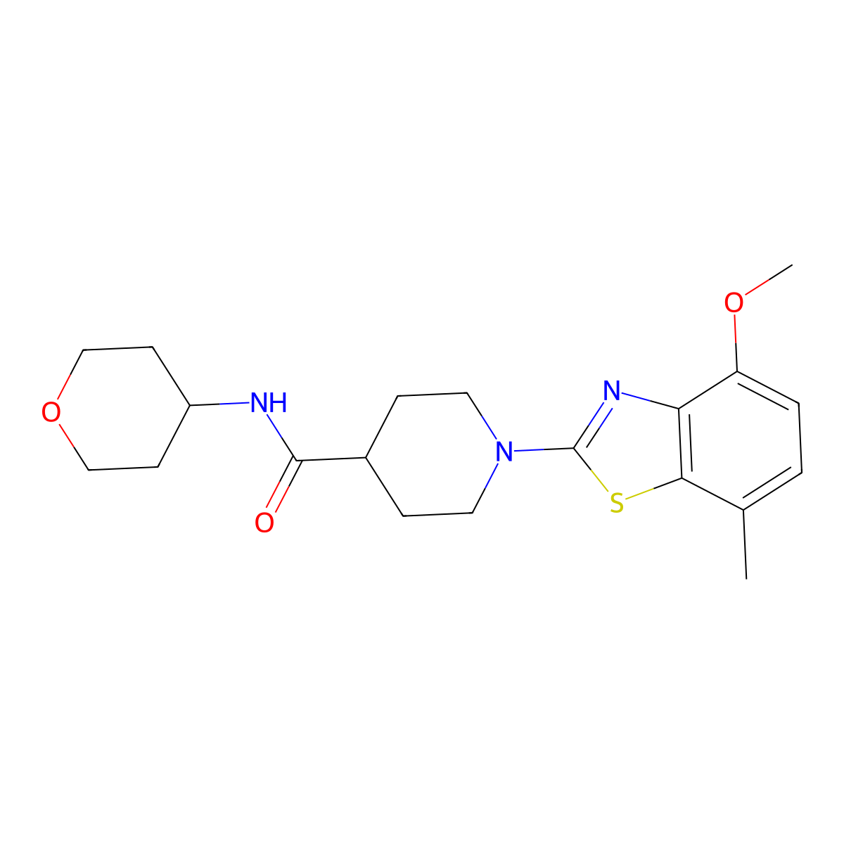 1-(4-methoxy-7-methyl-1,3-benzothiazol-2-yl)-N-(oxan-4-yl)piperidine-4-carboxamide molecular structure, CAS 3030782-04-5