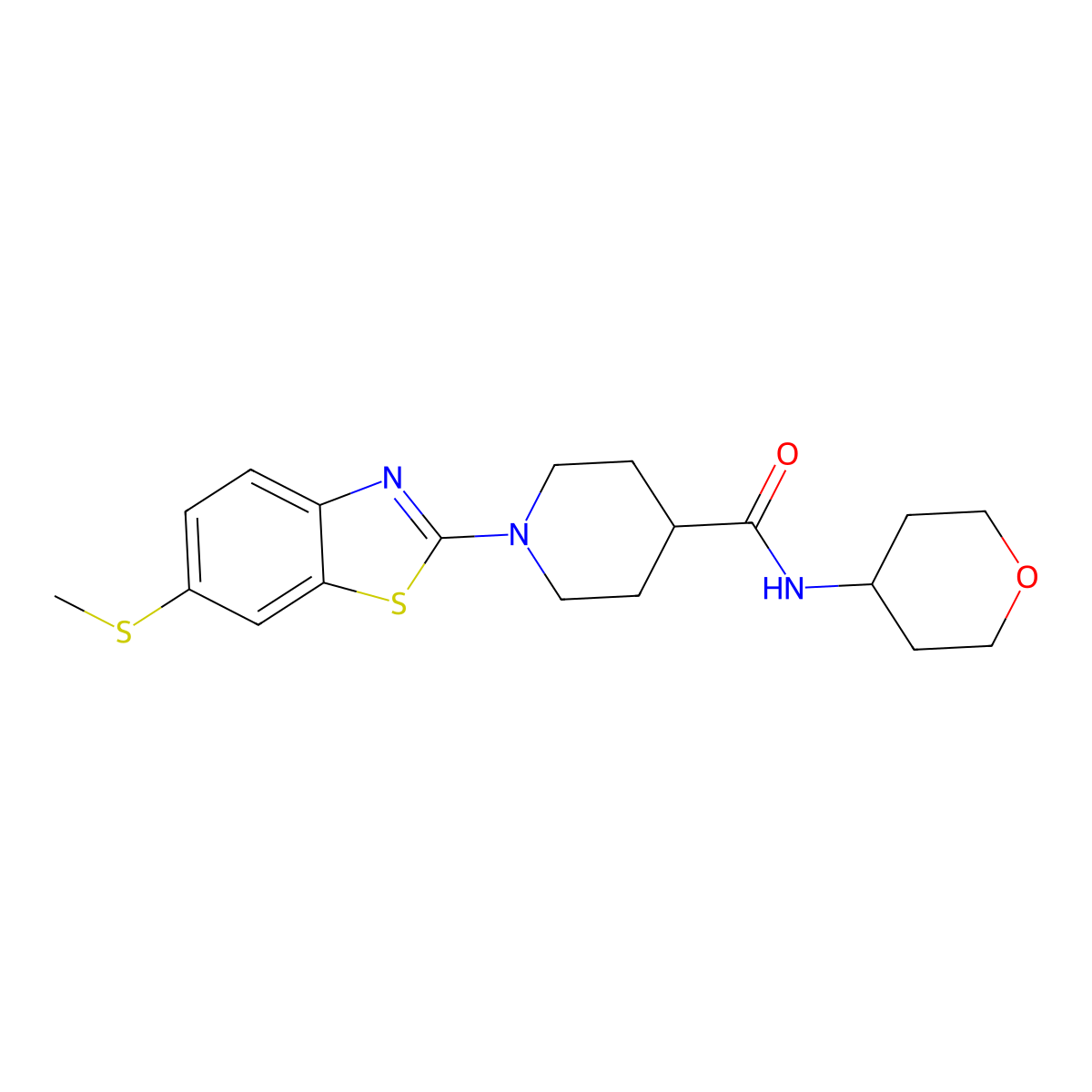 1-[6-(methylsulfanyl)-1,3-benzothiazol-2-yl]-N-(oxan-4-yl)piperidine-4-carboxamide molecular structure, CAS 3030782-06-7