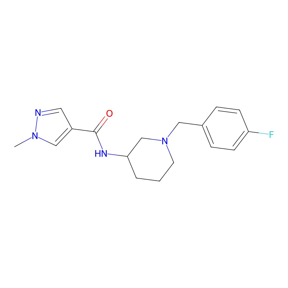 N-{1-[(4-fluorophenyl)methyl]piperidin-3-yl}-1-methyl-1H-pyrazole-4-carboxamide molecular structure, CAS 3030782-07-8