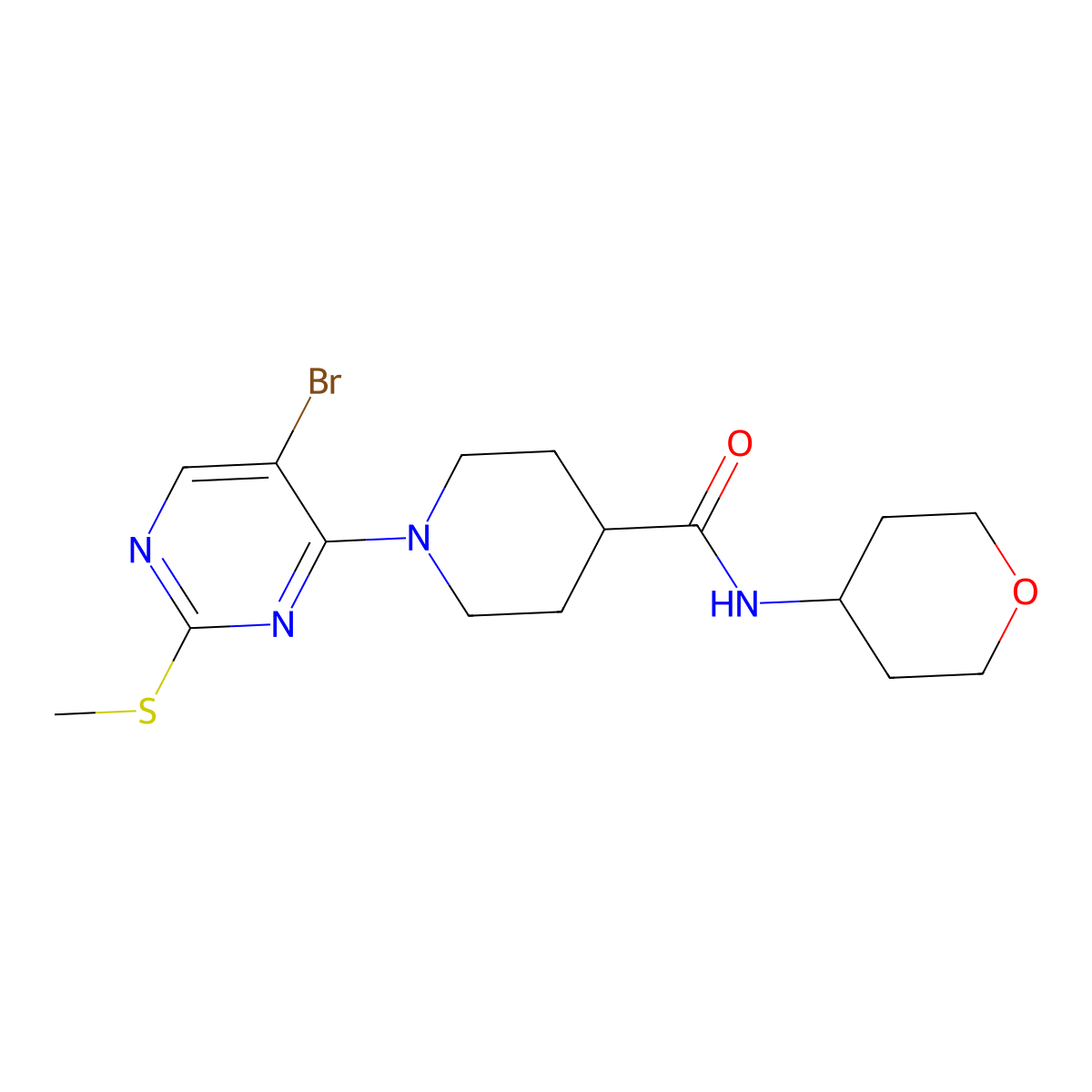 1-[5-bromo-2-(methylsulfanyl)pyrimidin-4-yl]-N-(oxan-4-yl)piperidine-4-carboxamide molecular structure, CAS 3030782-08-9