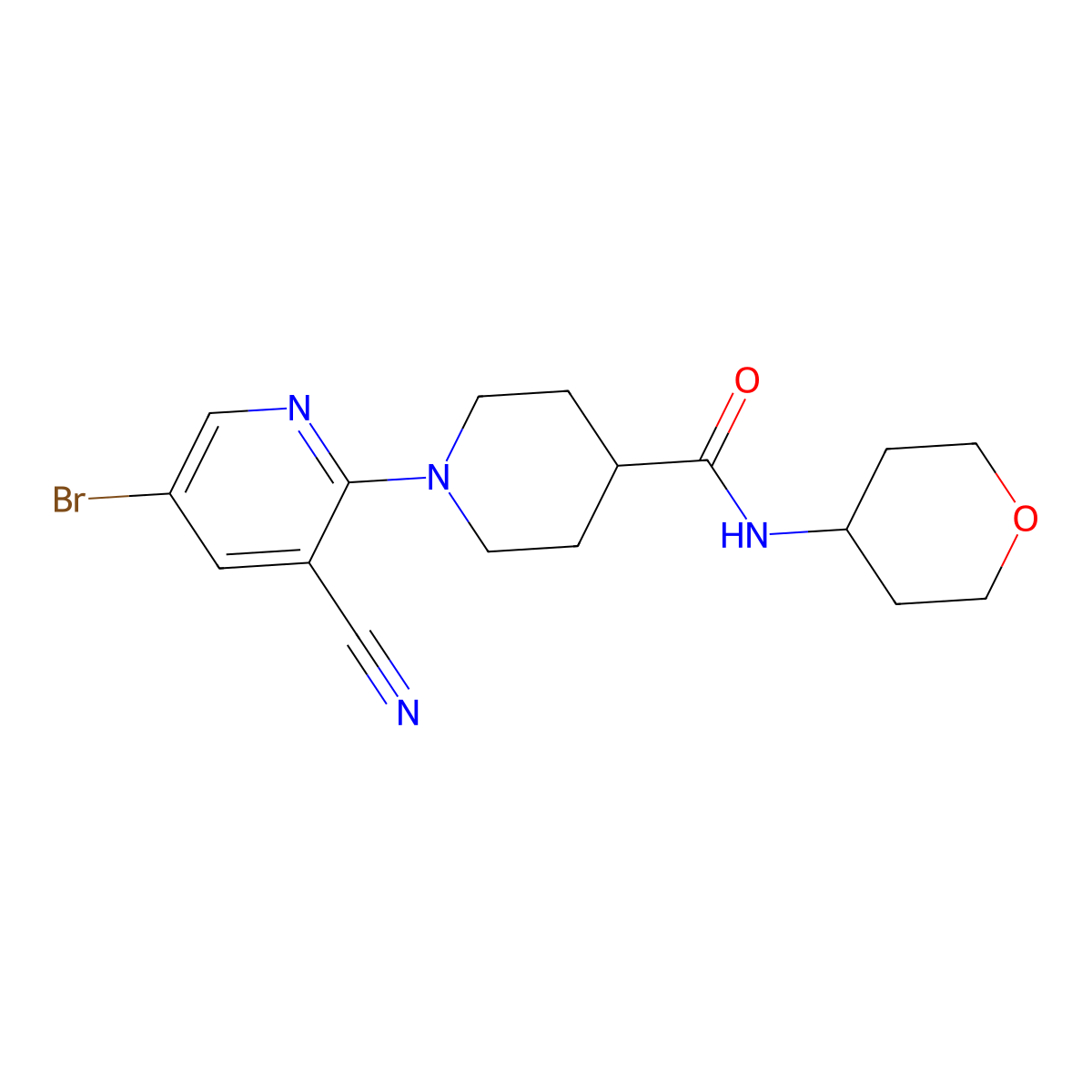 1-(5-bromo-3-cyanopyridin-2-yl)-N-(oxan-4-yl)piperidine-4-carboxamide molecular structure, CAS 3030782-10-3