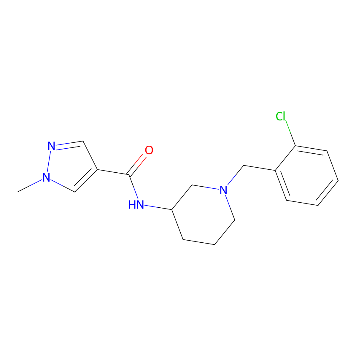 N-{1-[(2-chlorophenyl)methyl]piperidin-3-yl}-1-methyl-1H-pyrazole-4-carboxamide molecular structure, CAS 3030782-13-6