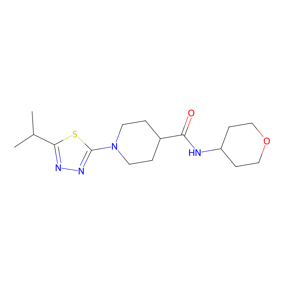N-(oxan-4-yl)-1-[5-(propan-2-yl)-1,3,4-thiadiazol-2-yl]piperidine-4-carboxamide molecular structure, CAS 3030782-14-7