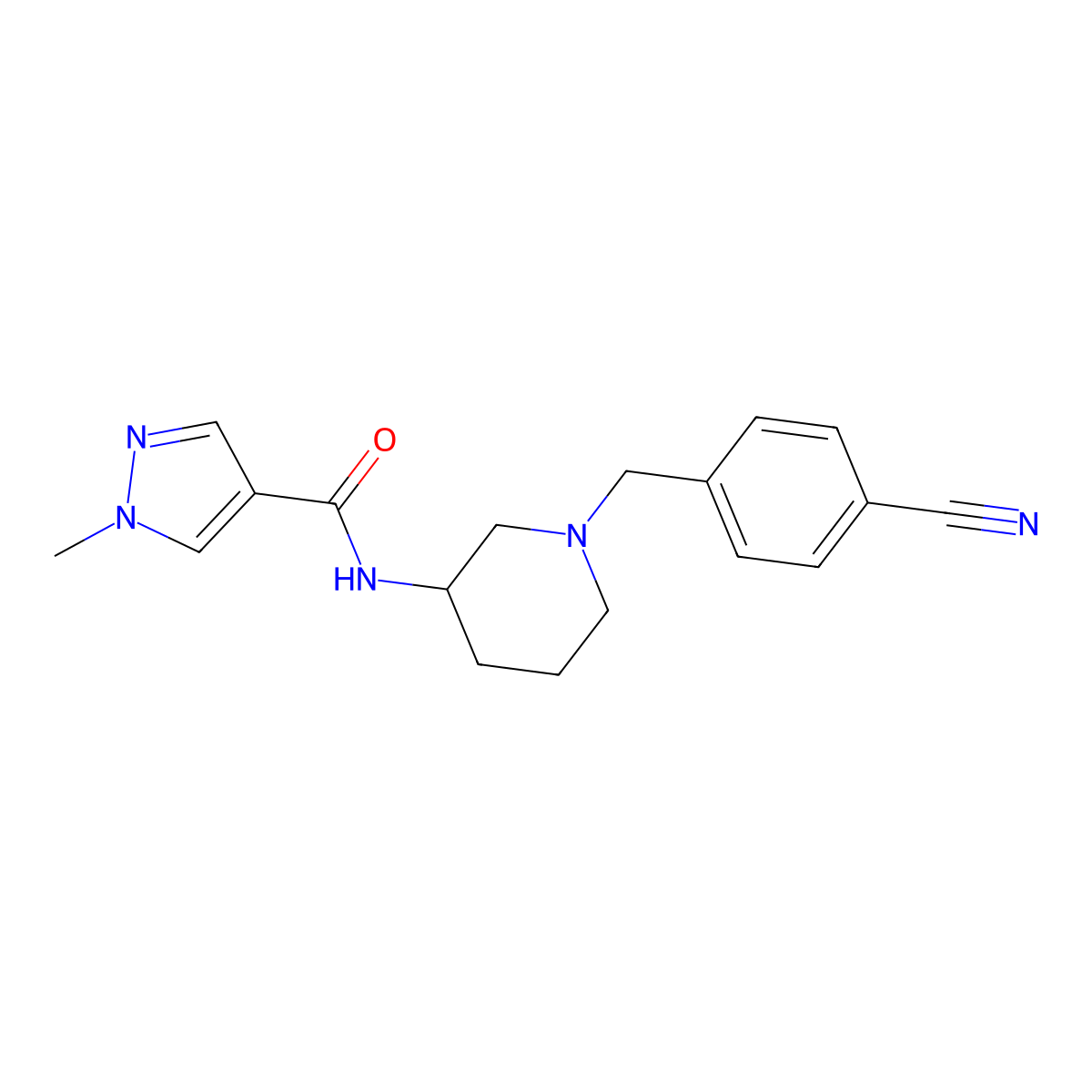 N-{1-[(4-cyanophenyl)methyl]piperidin-3-yl}-1-methyl-1H-pyrazole-4-carboxamide molecular structure, CAS 3030782-15-8