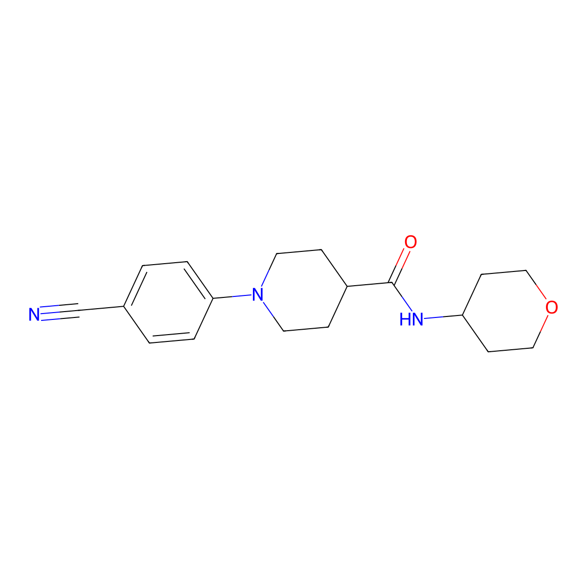 1-(4-cyanophenyl)-N-(oxan-4-yl)piperidine-4-carboxamide molecular structure, CAS 3030782-16-9