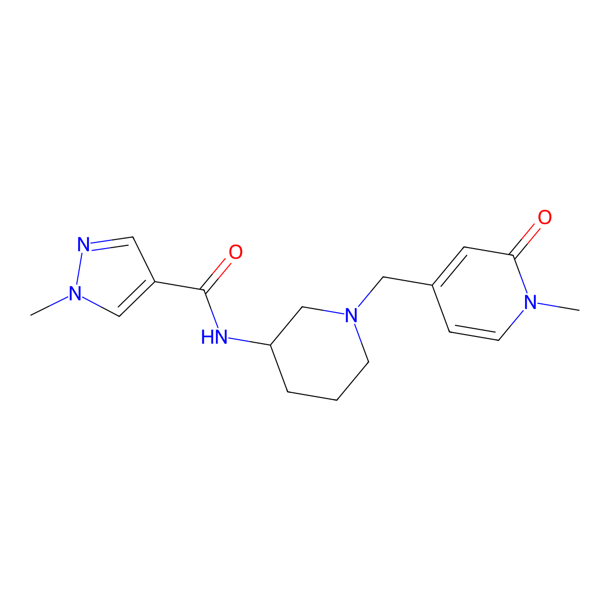 1-methyl-N-{1-[(1-methyl-2-oxo-1,2-dihydropyridin-4-yl)methyl]piperidin-3-yl}-1H-pyrazole-4-carboxamide molecular structure, CAS 3030782-17-0