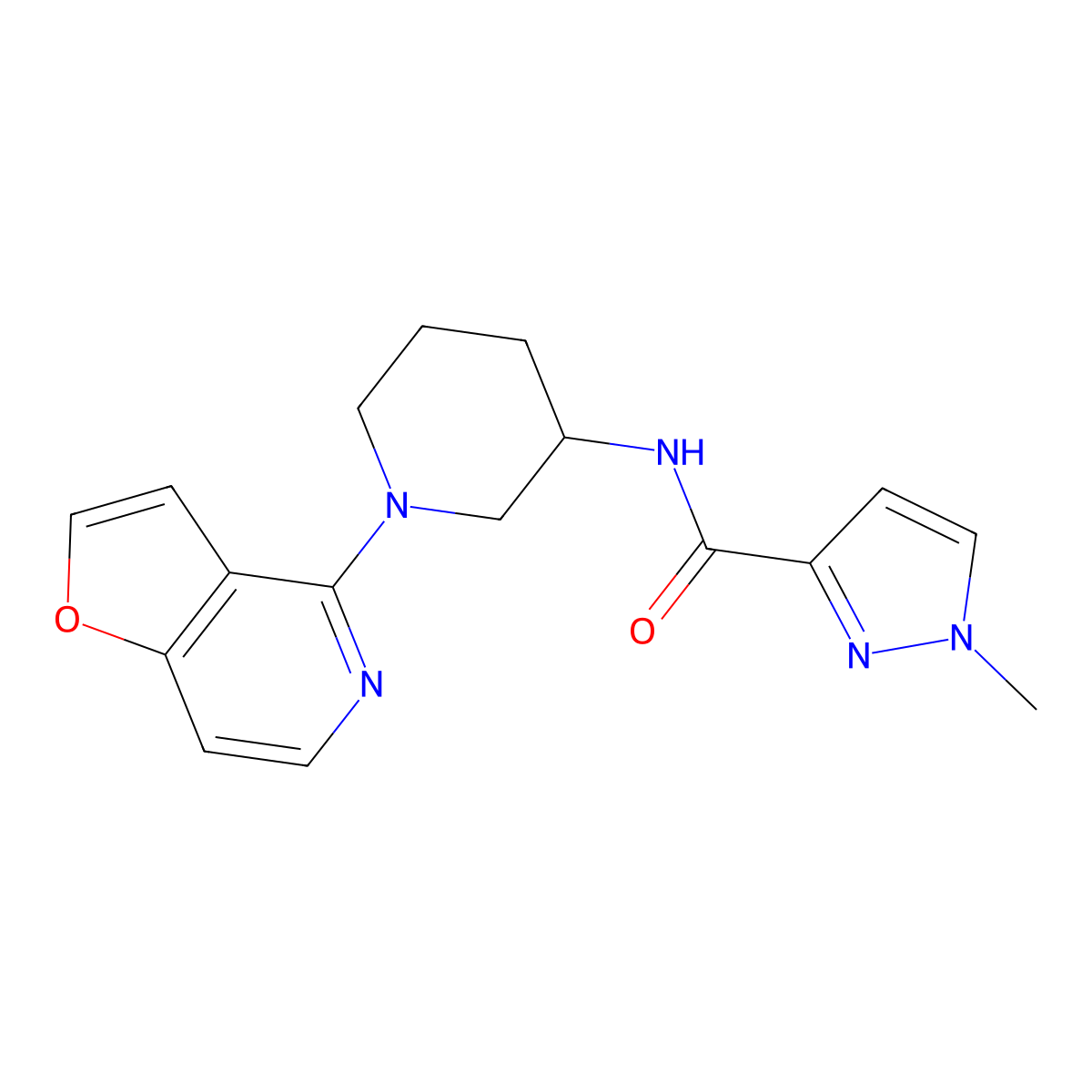 N-(1-{furo[3,2-c]pyridin-4-yl}piperidin-3-yl)-1-methyl-1H-pyrazole-3-carboxamide molecular structure, CAS 3030782-19-2