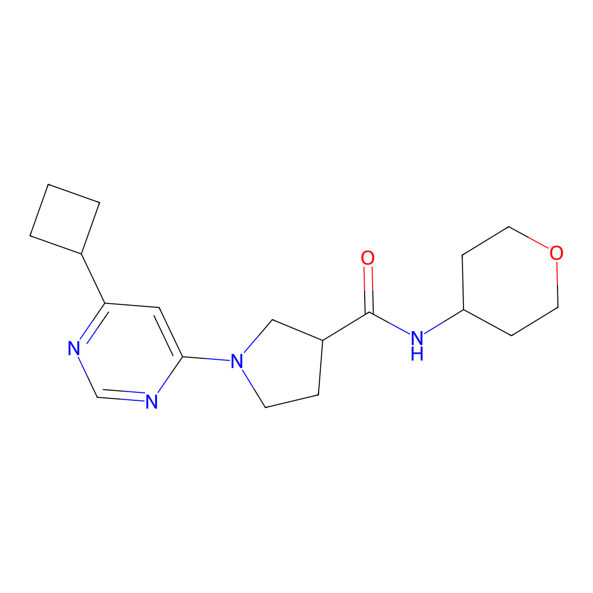 1-(6-cyclobutylpyrimidin-4-yl)-N-(oxan-4-yl)pyrrolidine-3-carboxamide molecular structure, CAS 3030782-20-5