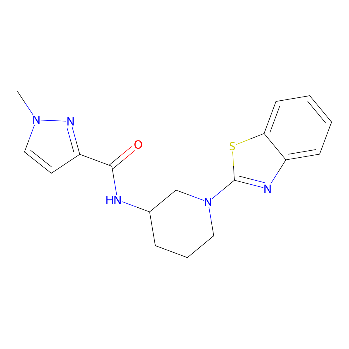N-[1-(1,3-benzothiazol-2-yl)piperidin-3-yl]-1-methyl-1H-pyrazole-3-carboxamide molecular structure, CAS 3030782-21-6