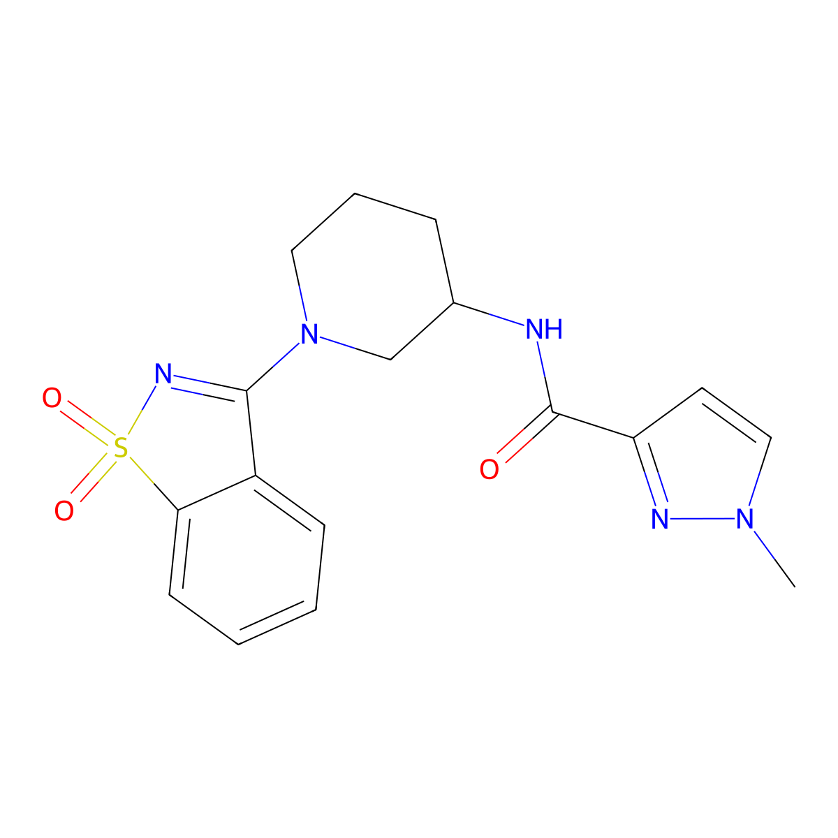 N-[1-(1,1-dioxo-1lambda,2-benzothiazol-3-yl)piperidin-3-yl]-1-methyl-1H-pyrazole-3-carboxamide molecular structure, CAS 3030782-25-0