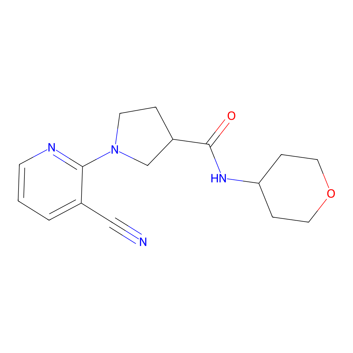 1-(3-cyano-2-pyridinyl)-N-(oxan-4-yl)pyrrolidine-3-carboxamide molecular structure, CAS 3030782-26-1