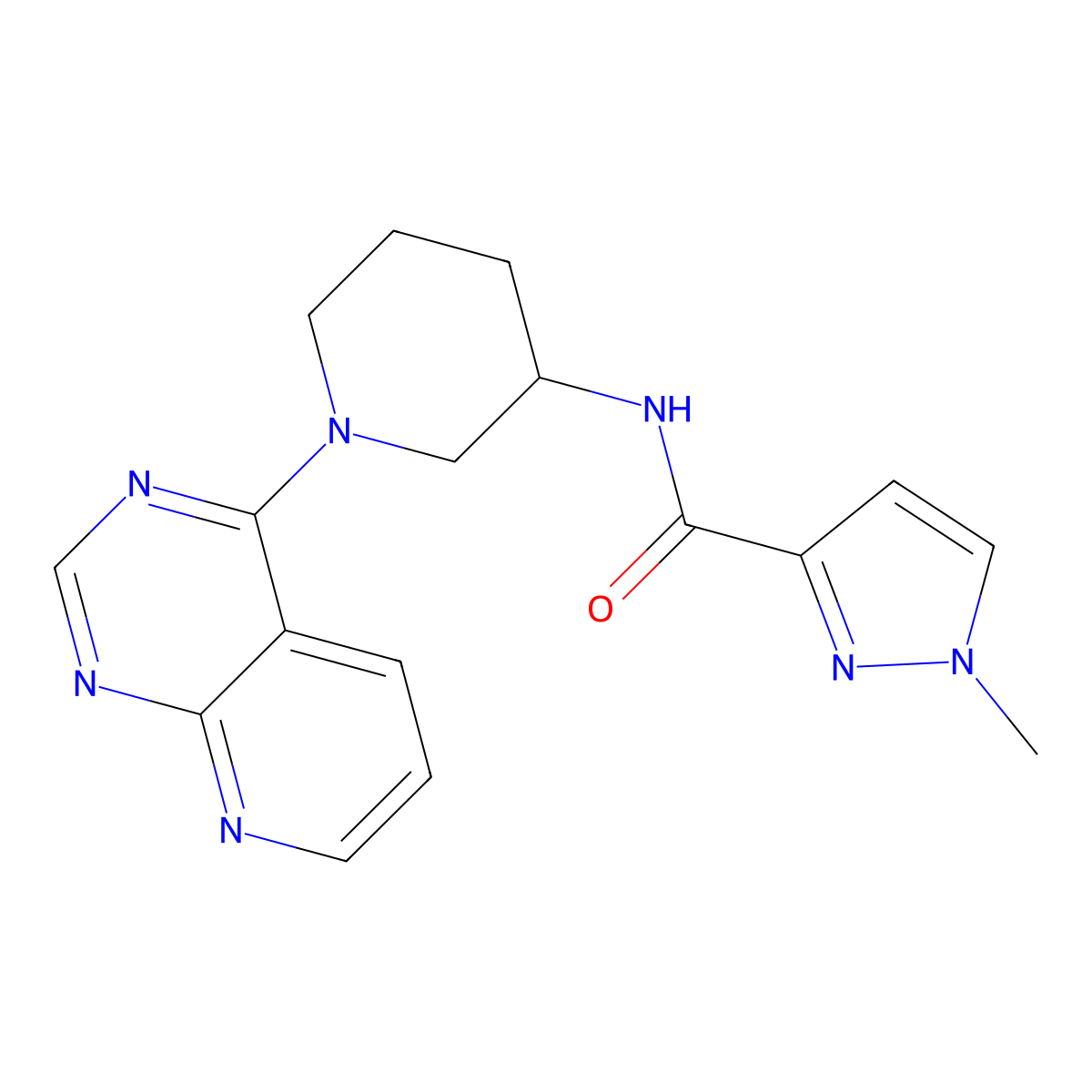1-methyl-N-(1-{pyrido[2,3-d]pyrimidin-4-yl}piperidin-3-yl)-1H-pyrazole-3-carboxamide molecular structure, CAS 3030782-29-4