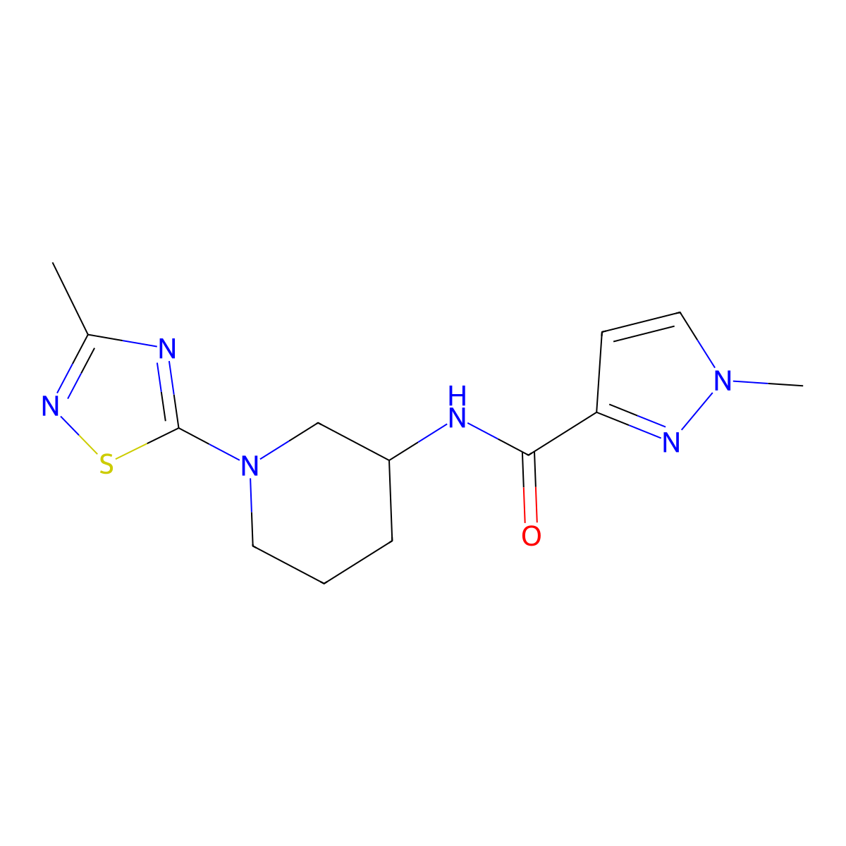 1-methyl-N-[1-(3-methyl-1,2,4-thiadiazol-5-yl)piperidin-3-yl]-1H-pyrazole-3-carboxamide molecular structure, CAS 3030782-31-8