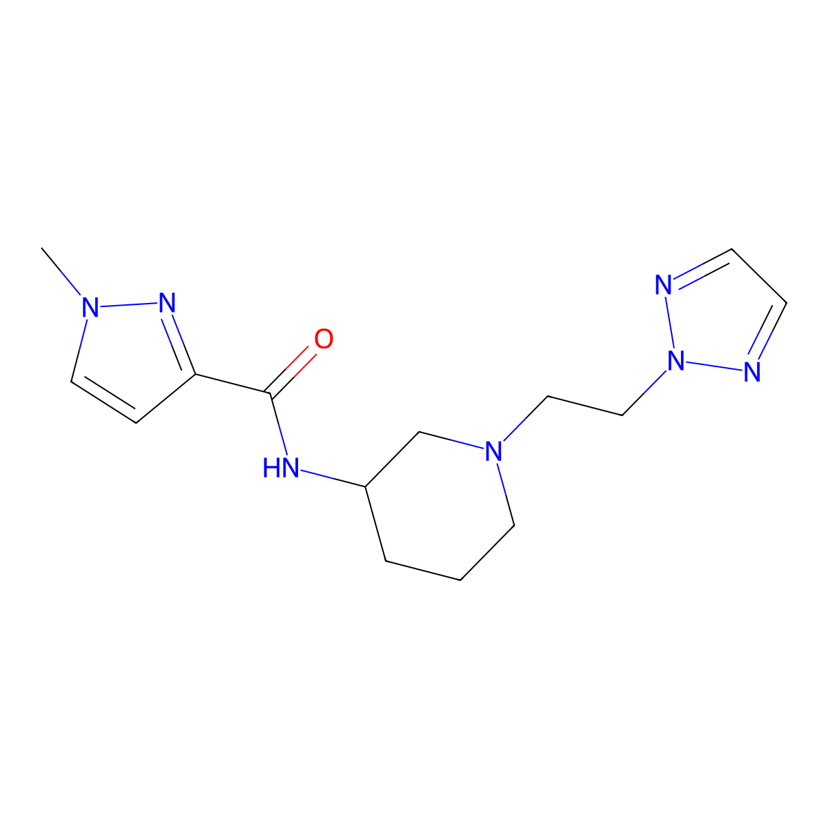 1-methyl-N-{1-[2-(2H-1,2,3-triazol-2-yl)ethyl]piperidin-3-yl}-1H-pyrazole-3-carboxamide molecular structure, CAS 3030782-35-2