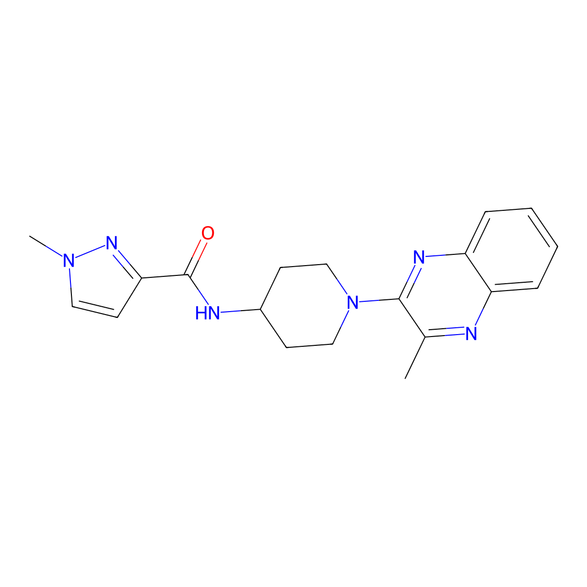 1-methyl-N-[1-(3-methylquinoxalin-2-yl)piperidin-4-yl]-1H-pyrazole-3-carboxamide molecular structure, CAS 3030782-37-4
