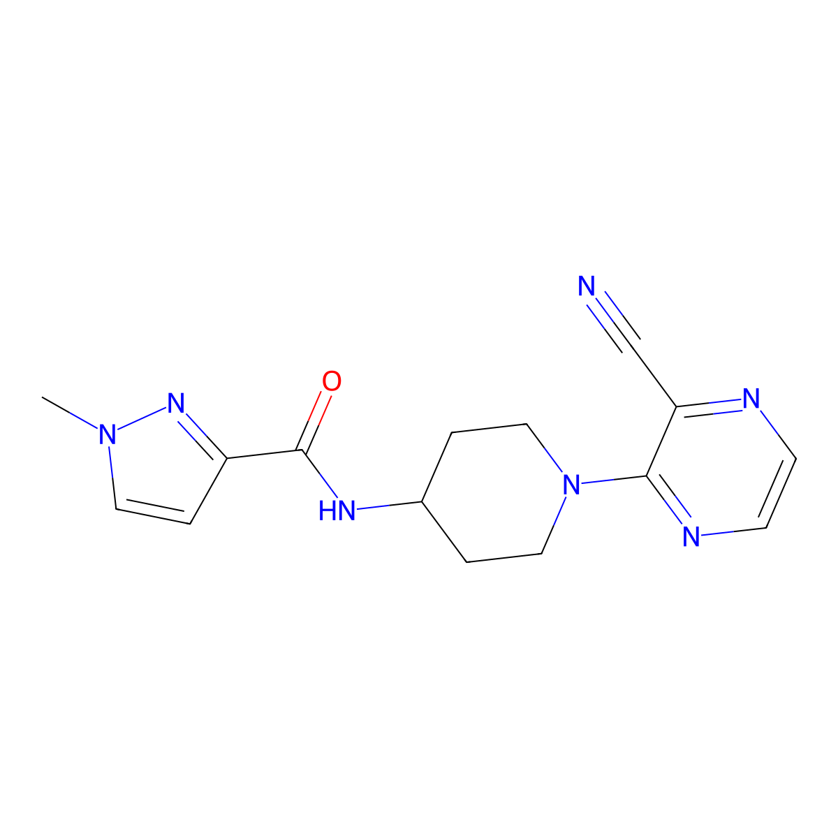 N-[1-(3-cyanopyrazin-2-yl)piperidin-4-yl]-1-methyl-1H-pyrazole-3-carboxamide molecular structure, CAS 3030782-39-6