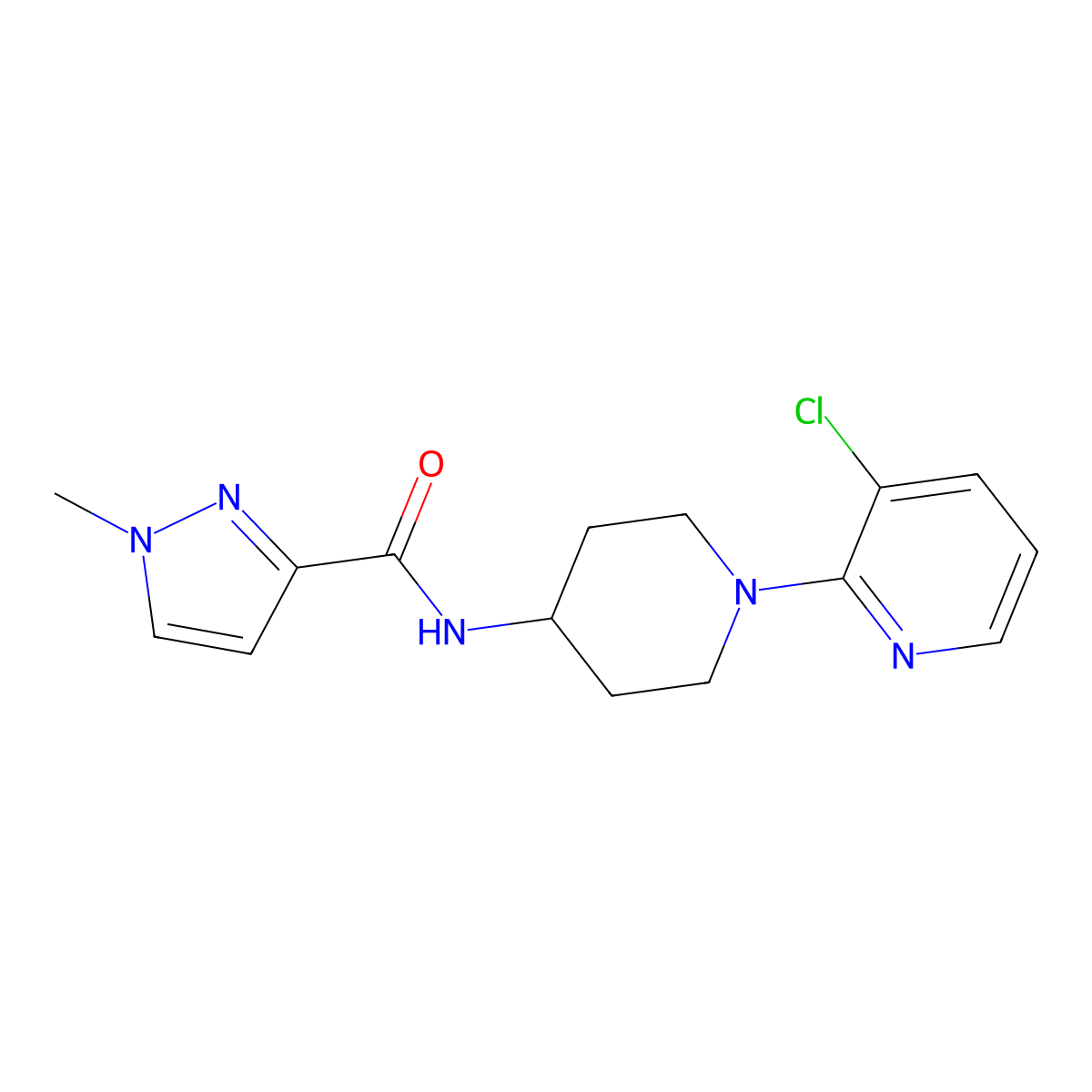 N-[1-(3-chloropyridin-2-yl)piperidin-4-yl]-1-methyl-1H-pyrazole-3-carboxamide molecular structure, CAS 3030782-40-9