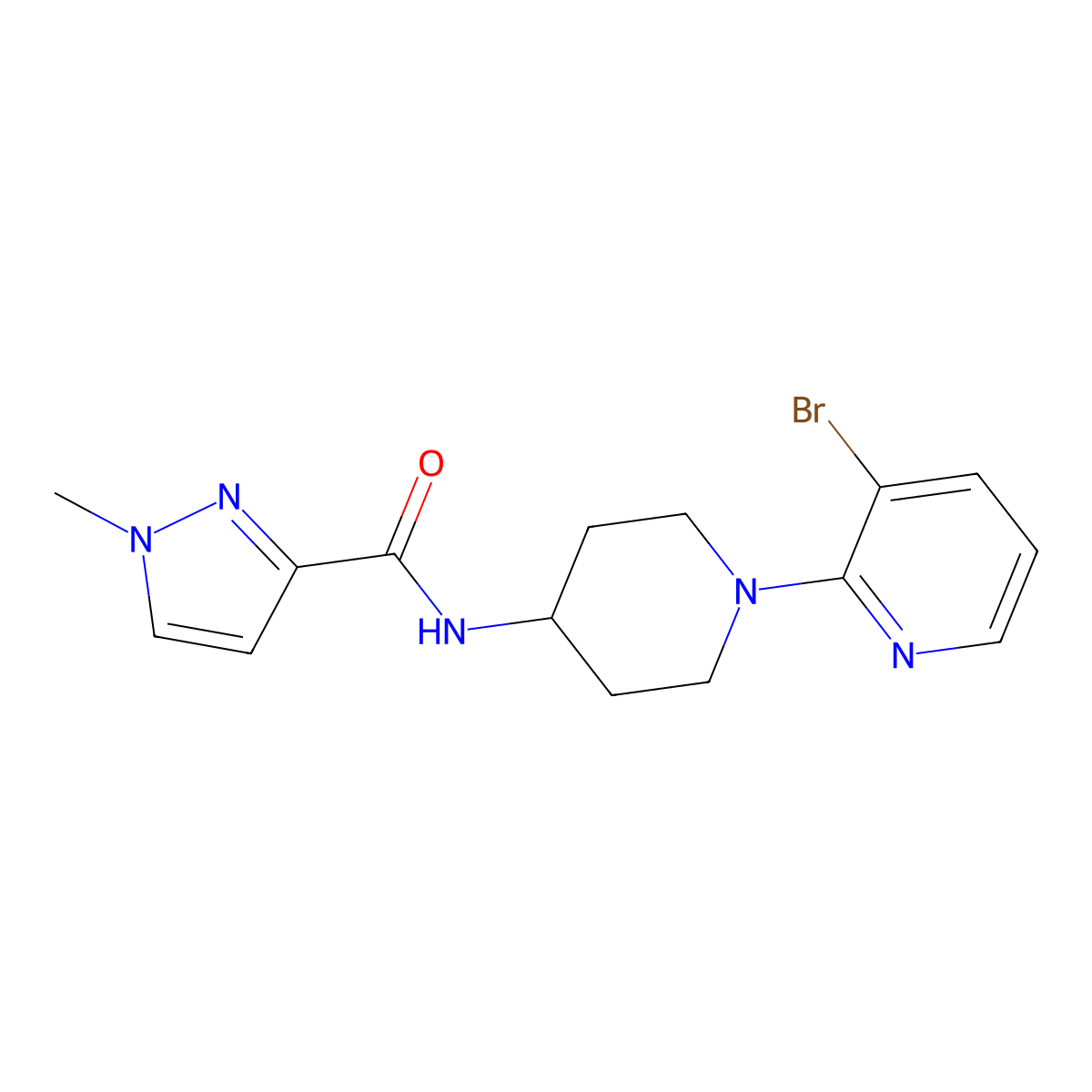 N-[1-(3-bromopyridin-2-yl)piperidin-4-yl]-1-methyl-1H-pyrazole-3-carboxamide molecular structure, CAS 3030782-41-0