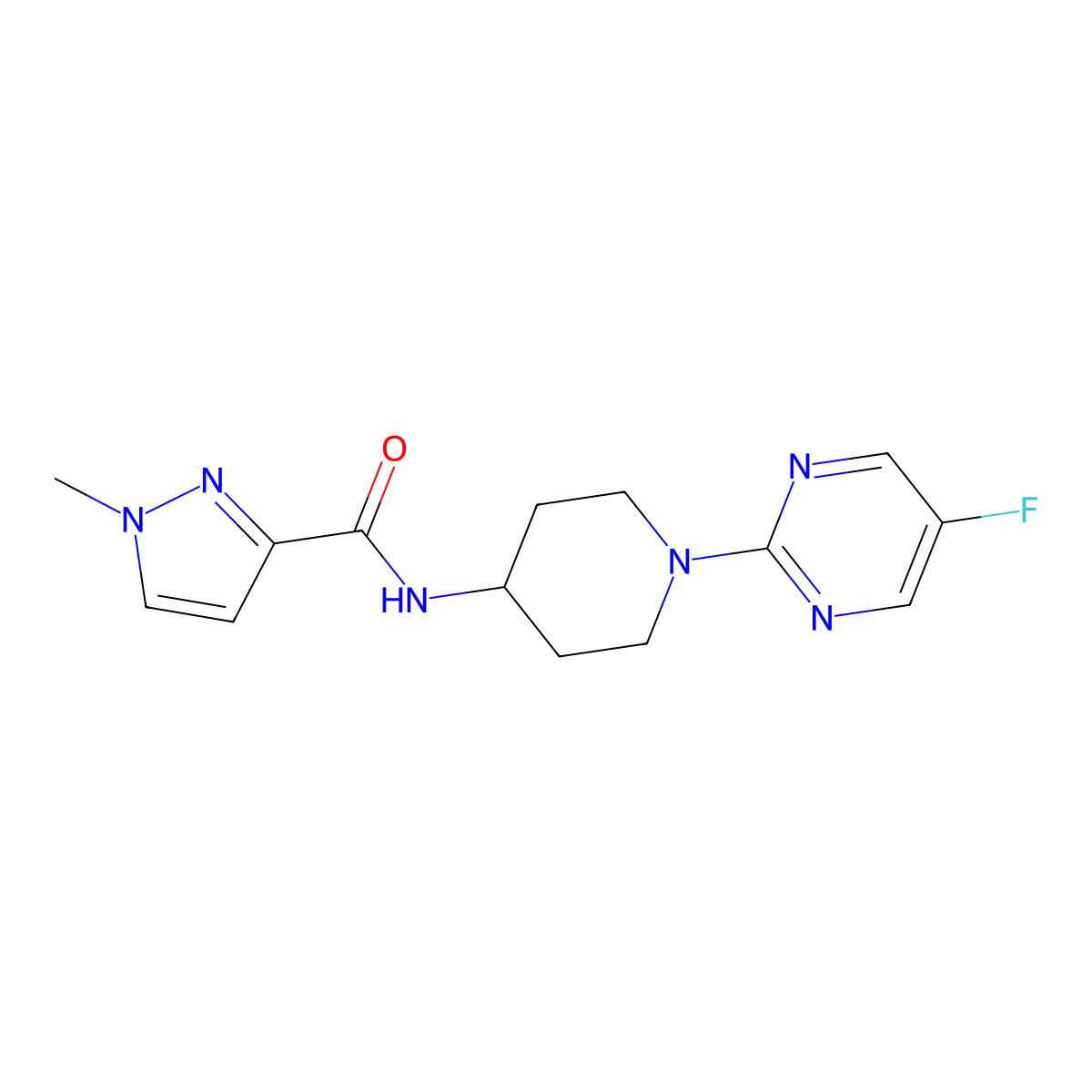N-[1-(5-fluoropyrimidin-2-yl)piperidin-4-yl]-1-methyl-1H-pyrazole-3-carboxamide molecular structure, CAS 3030782-42-1