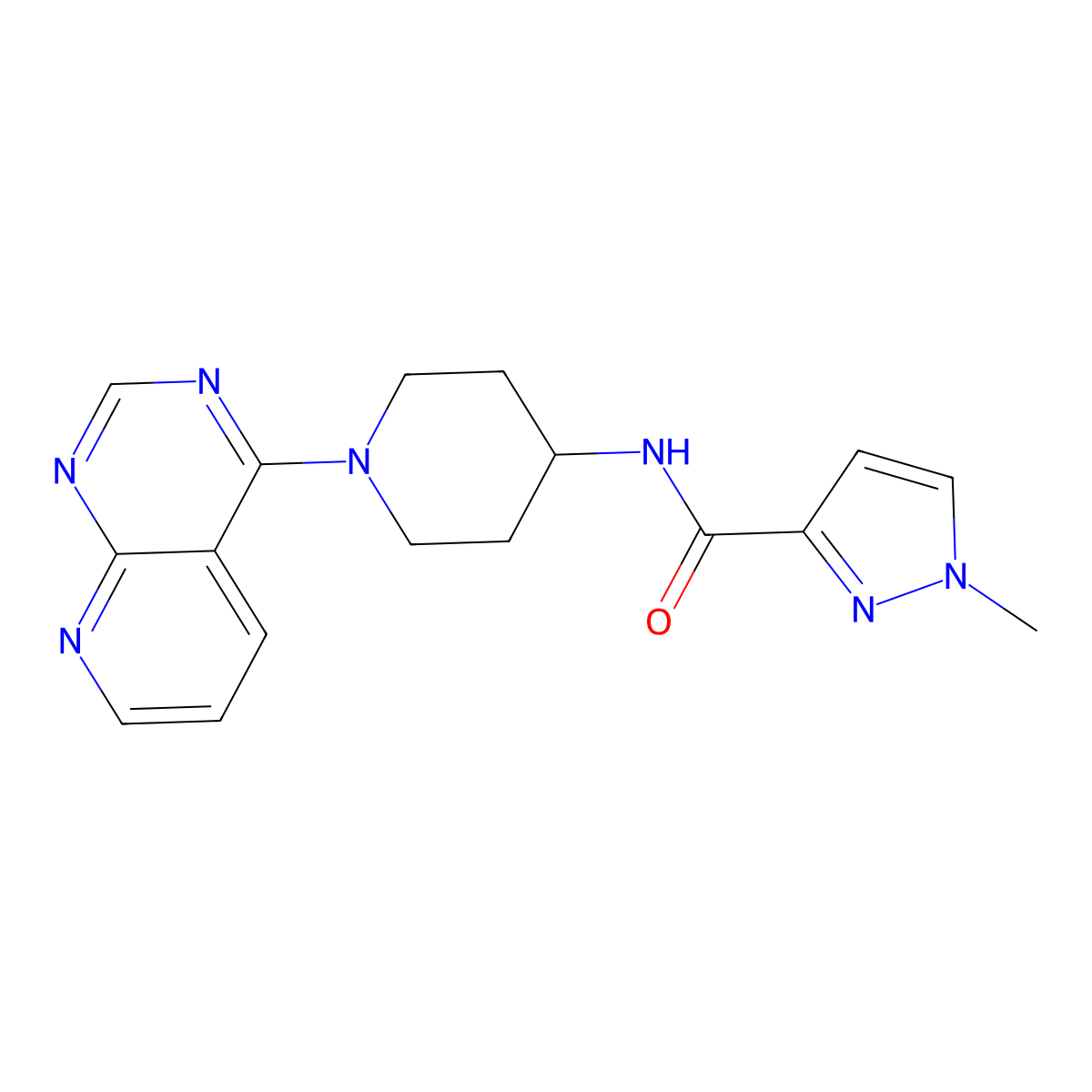 1-methyl-N-(1-{pyrido[2,3-d]pyrimidin-4-yl}piperidin-4-yl)-1H-pyrazole-3-carboxamide molecular structure, CAS 3030782-44-3