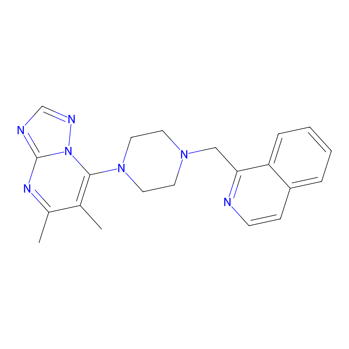 1-[(4-{5,6-Dimethyl-[1,2,4]triazolo[1,5-a]pyrimidin-7-yl}piperazin-1-yl)methyl]isoquinoline molecular structure, CAS 3030782-45-4