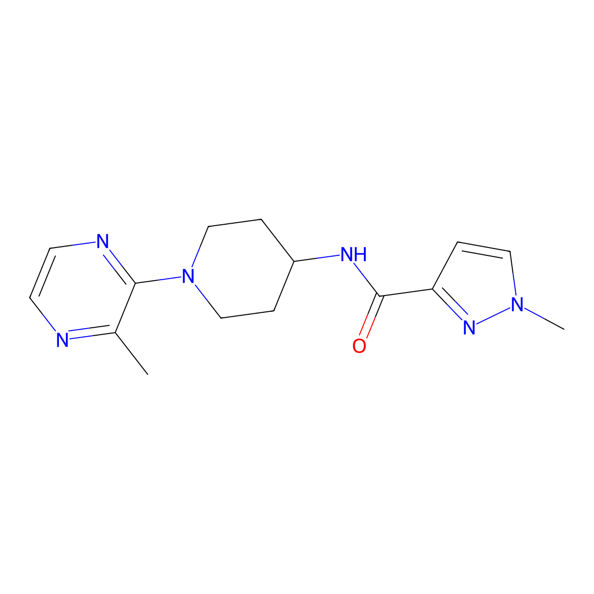 1-methyl-N-[1-(3-methylpyrazin-2-yl)piperidin-4-yl]-1H-pyrazole-3-carboxamide molecular structure, CAS 3030782-46-5