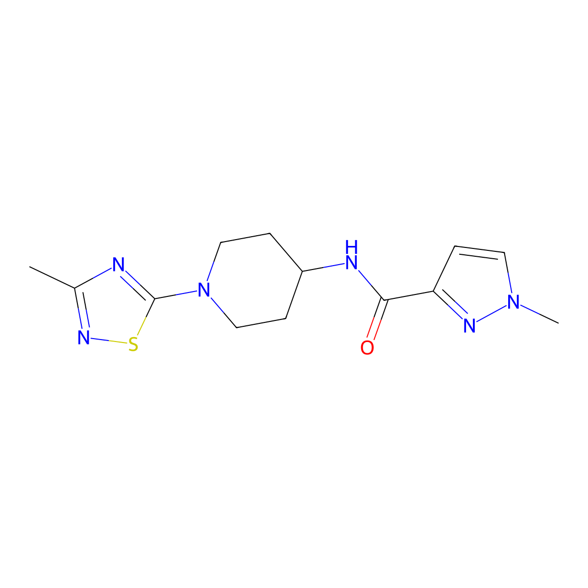1-methyl-N-[1-(3-methyl-1,2,4-thiadiazol-5-yl)piperidin-4-yl]-1H-pyrazole-3-carboxamide molecular structure, CAS 3030782-49-8