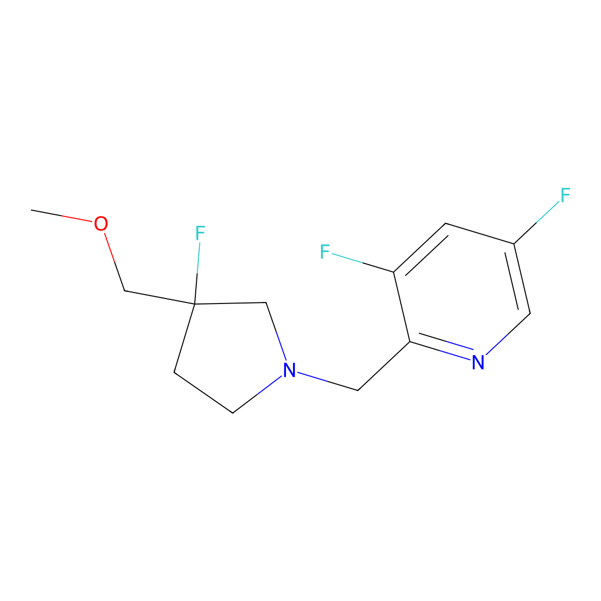 3,5-Difluoro-2-{[3-fluoro-3-(methoxymethyl)pyrrolidin-1-yl]methyl}pyridine molecular structure, CAS 3030782-53-4