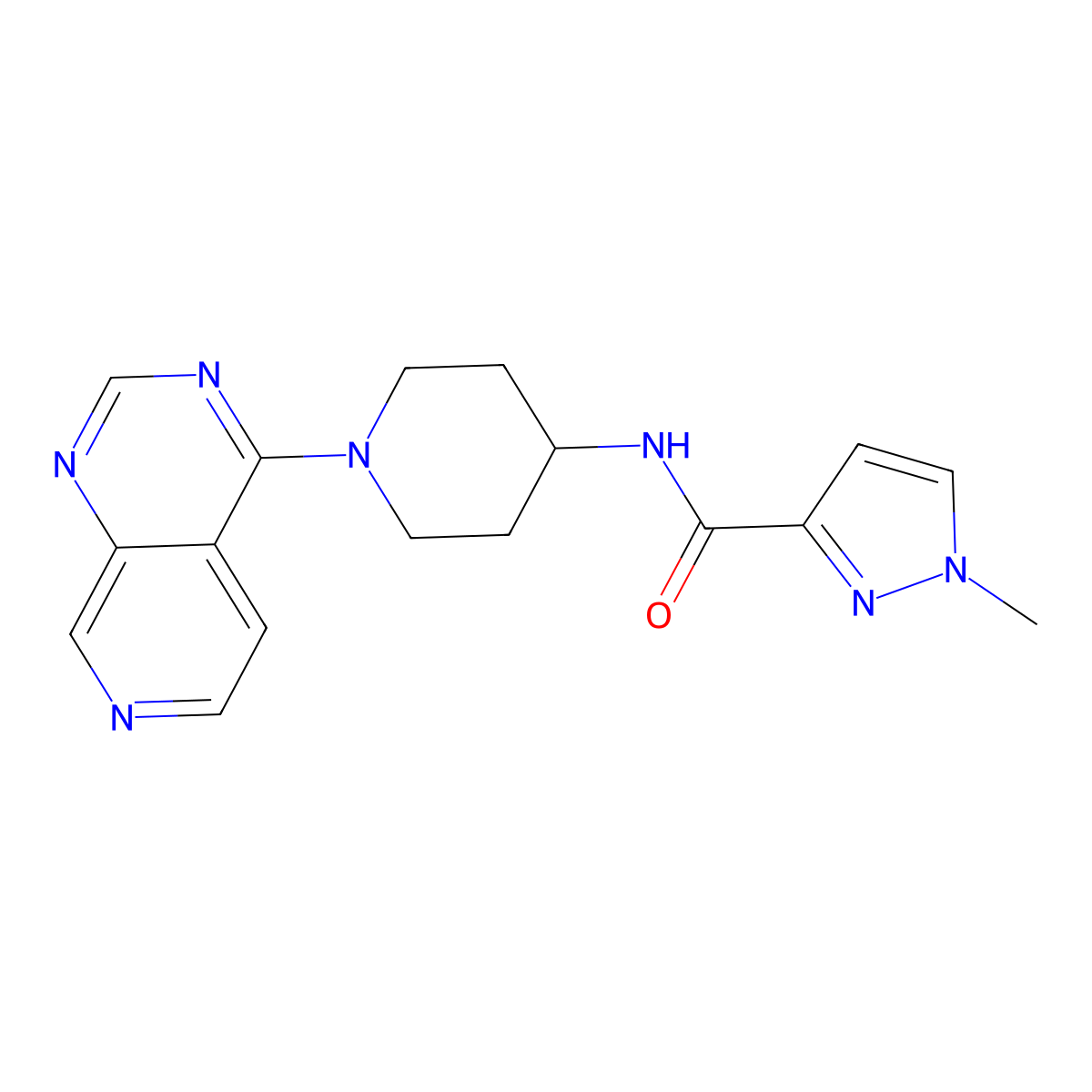 1-methyl-N-(1-{pyrido[3,4-d]pyrimidin-4-yl}piperidin-4-yl)-1H-pyrazole-3-carboxamide molecular structure, CAS 3030782-54-5