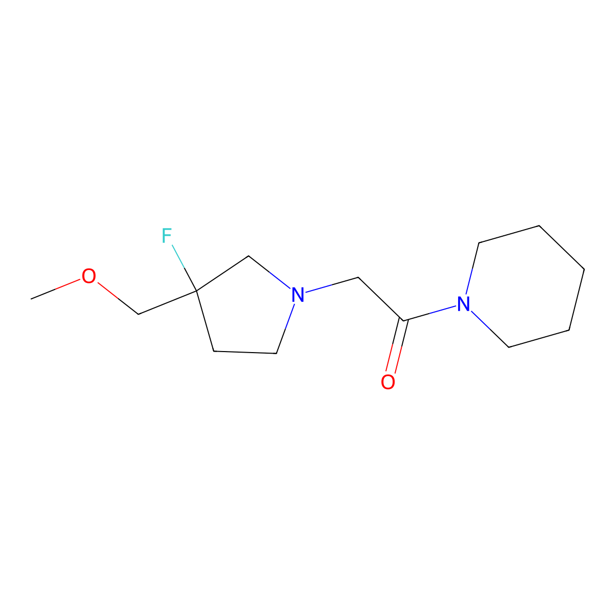 2-[3-Fluoro-3-(methoxymethyl)pyrrolidin-1-yl]-1-(piperidin-1-yl)ethan-1-one molecular structure, CAS 3030782-56-7