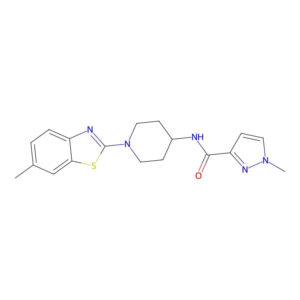 1-methyl-N-[1-(6-methyl-1,3-benzothiazol-2-yl)piperidin-4-yl]-1H-pyrazole-3-carboxamide molecular structure, CAS 3030782-61-4