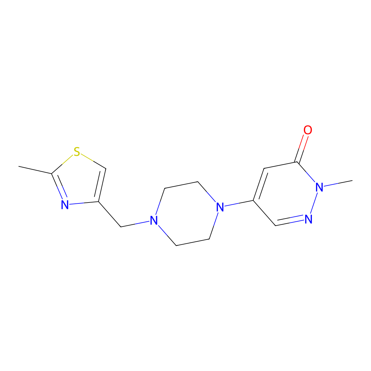 2-Methyl-5-{4-[(2-methyl-1,3-thiazol-4-yl)methyl]piperazin-1-yl}-2,3-dihydropyridazin-3-one molecular structure, CAS 3030782-63-6