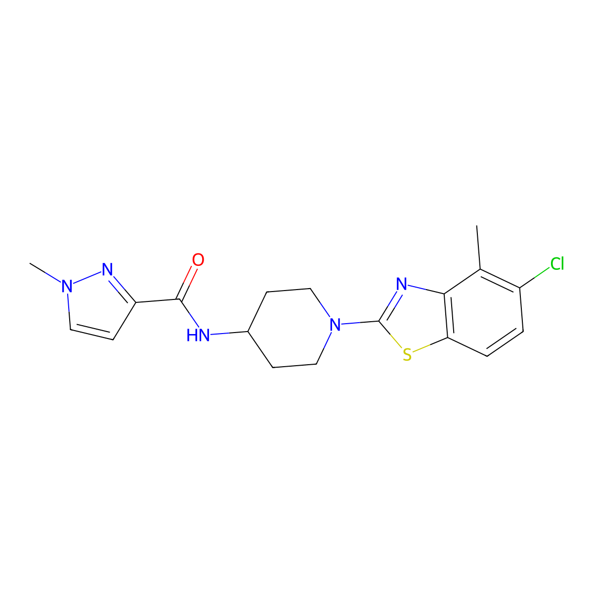 N-[1-(5-chloro-4-methyl-1,3-benzothiazol-2-yl)piperidin-4-yl]-1-methyl-1H-pyrazole-3-carboxamide molecular structure, CAS 3030782-64-7