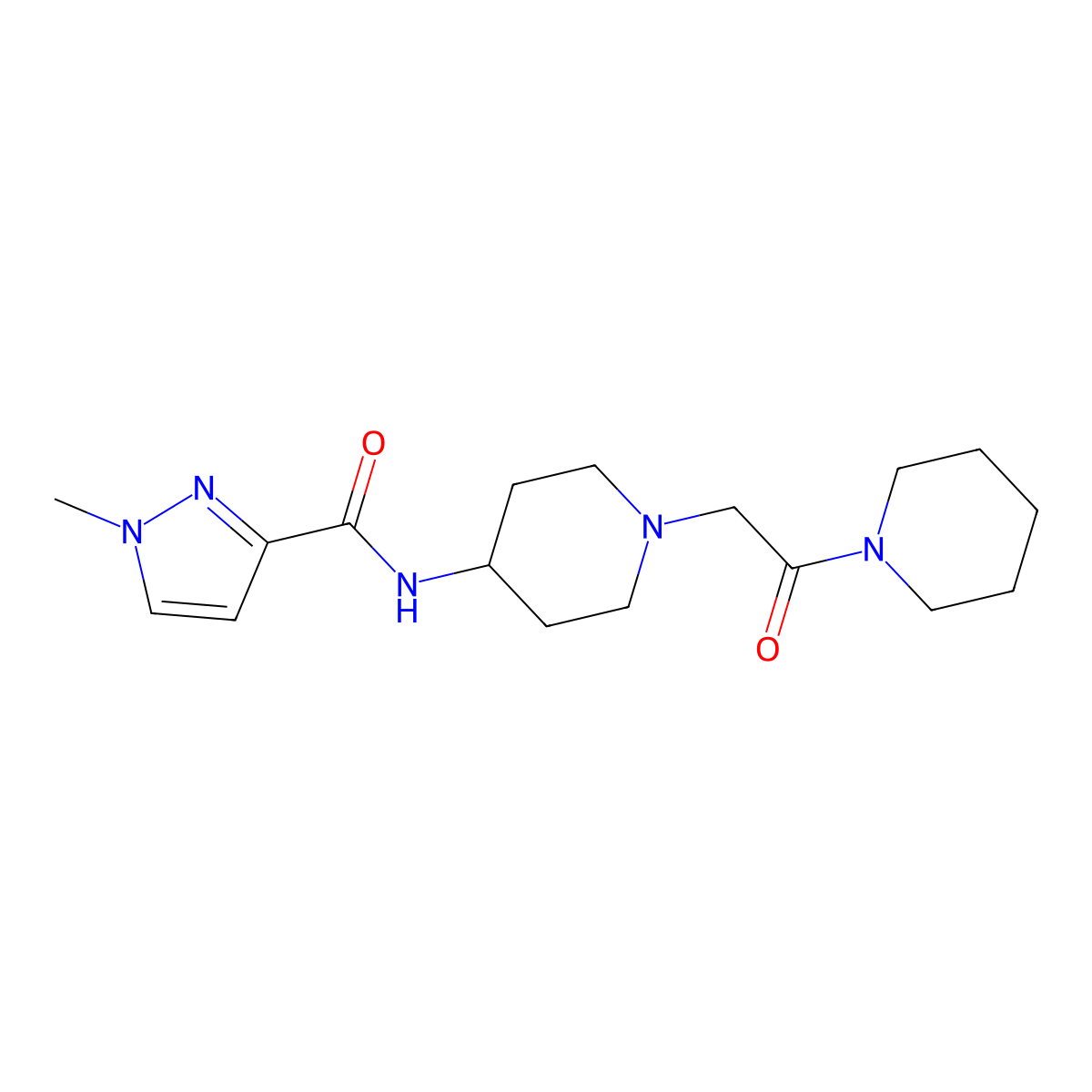 1-methyl-N-{1-[2-oxo-2-(piperidin-1-yl)ethyl]piperidin-4-yl}-1H-pyrazole-3-carboxamide molecular structure, CAS 3030782-80-7