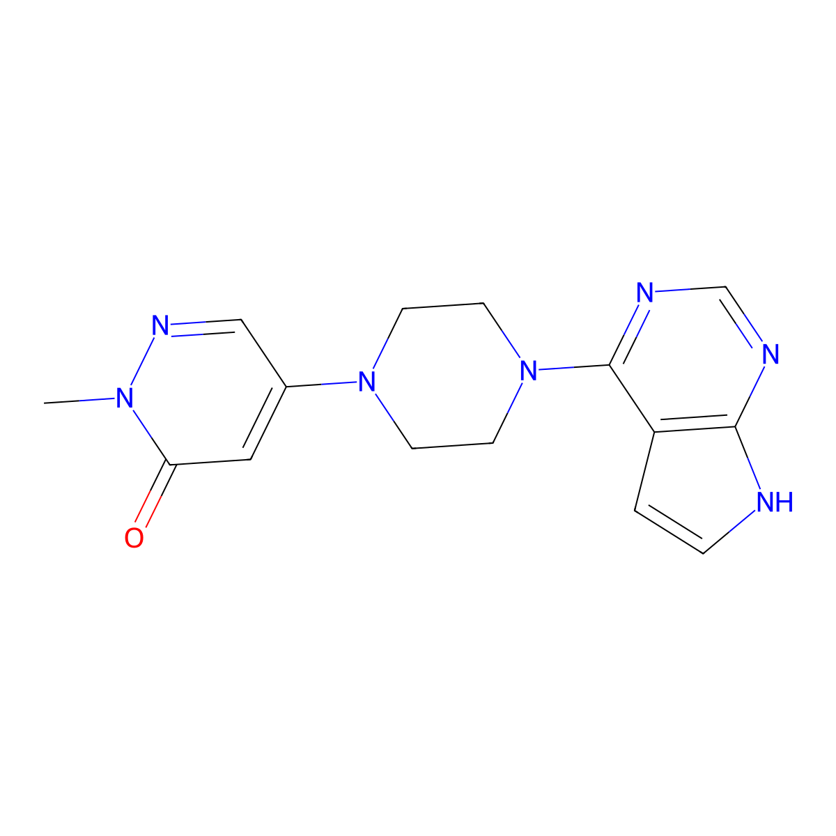 2-methyl-5-(4-{7H-pyrrolo[2,3-d]pyrimidin-4-yl}piperazin-1-yl)-2,3-dihydropyridazin-3-one molecular structure, CAS 3030782-88-5