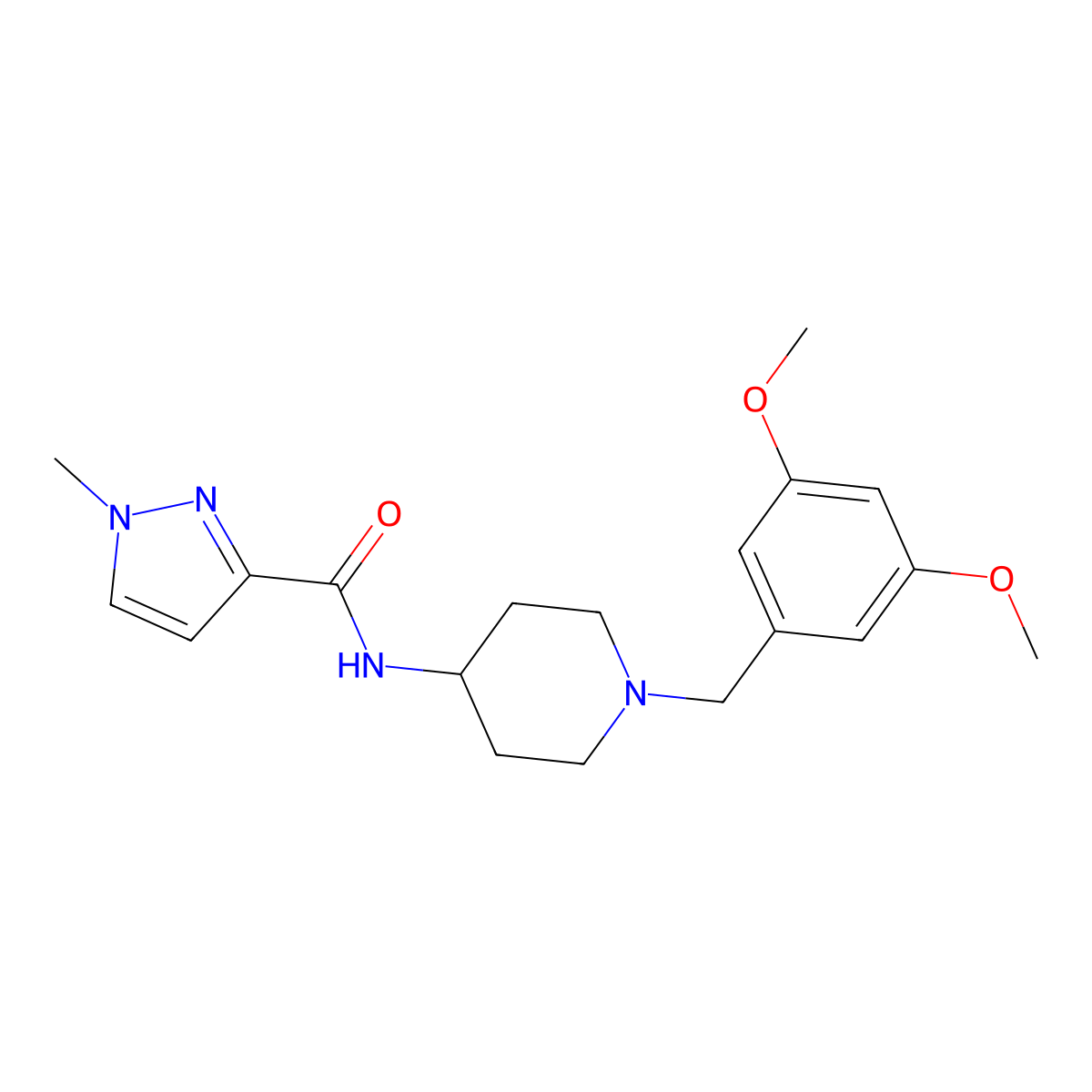 N-{1-[(3,5-dimethoxyphenyl)methyl]piperidin-4-yl}-1-methyl-1H-pyrazole-3-carboxamide molecular structure, CAS 3030783-02-6