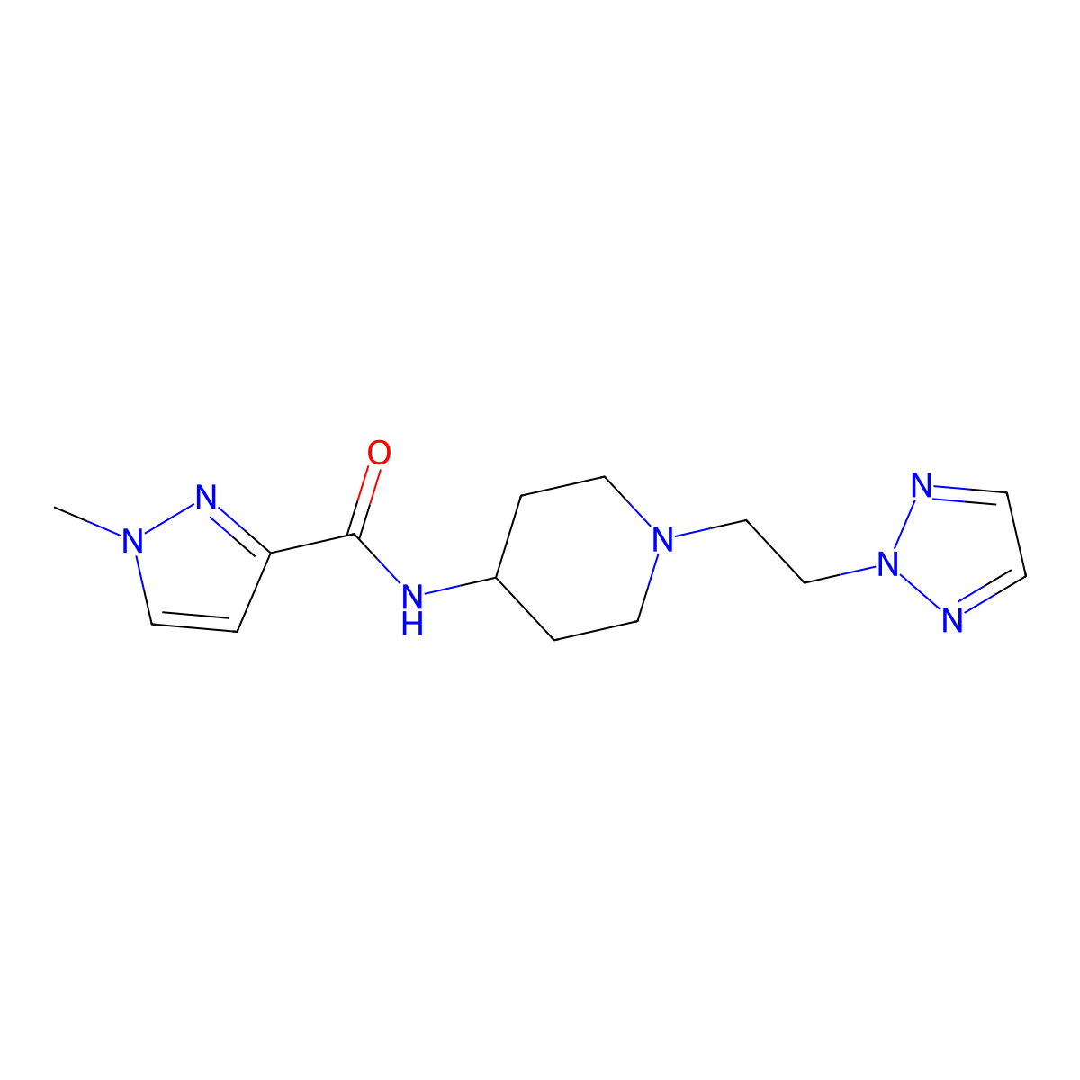 1-methyl-N-{1-[2-(2H-1,2,3-triazol-2-yl)ethyl]piperidin-4-yl}-1H-pyrazole-3-carboxamide molecular structure, CAS 3030783-05-9