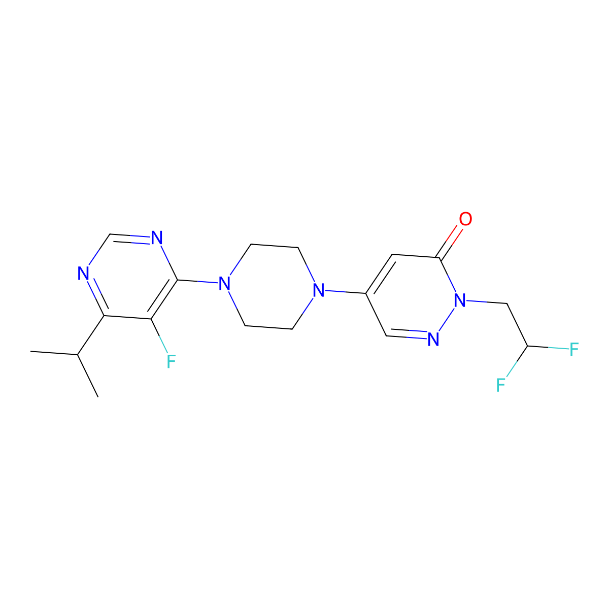 2-(2,2-Difluoroethyl)-5-{4-[5-fluoro-6-(propan-2-yl)pyrimidin-4-yl]piperazin-1-yl}-2,3-dihydropyridazin-3-one molecular structure, CAS 3030783-07-1