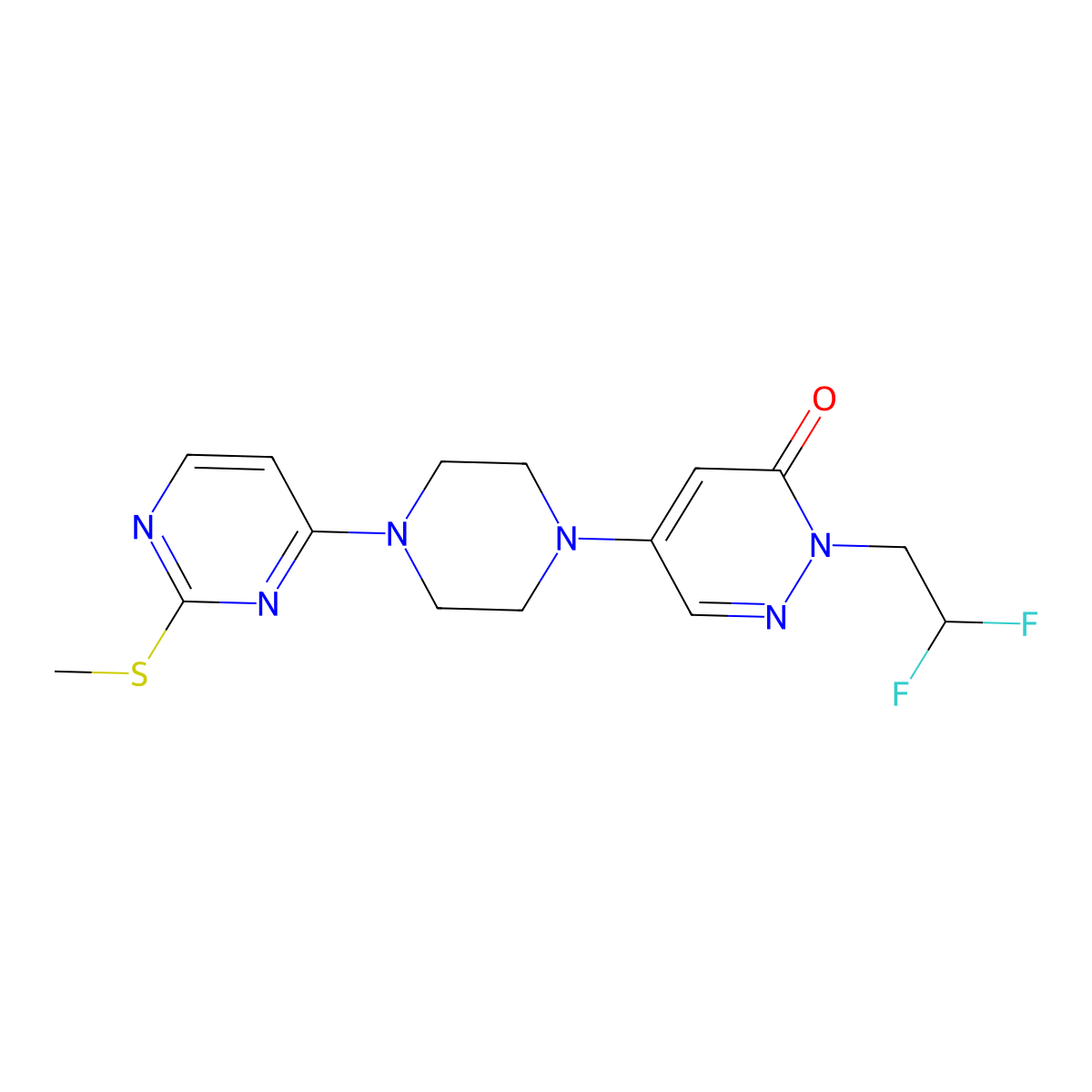 2-(2,2-Difluoroethyl)-5-{4-[2-(methylsulfanyl)pyrimidin-4-yl]piperazin-1-yl}-2,3-dihydropyridazin-3-one molecular structure, CAS 3030783-10-6
