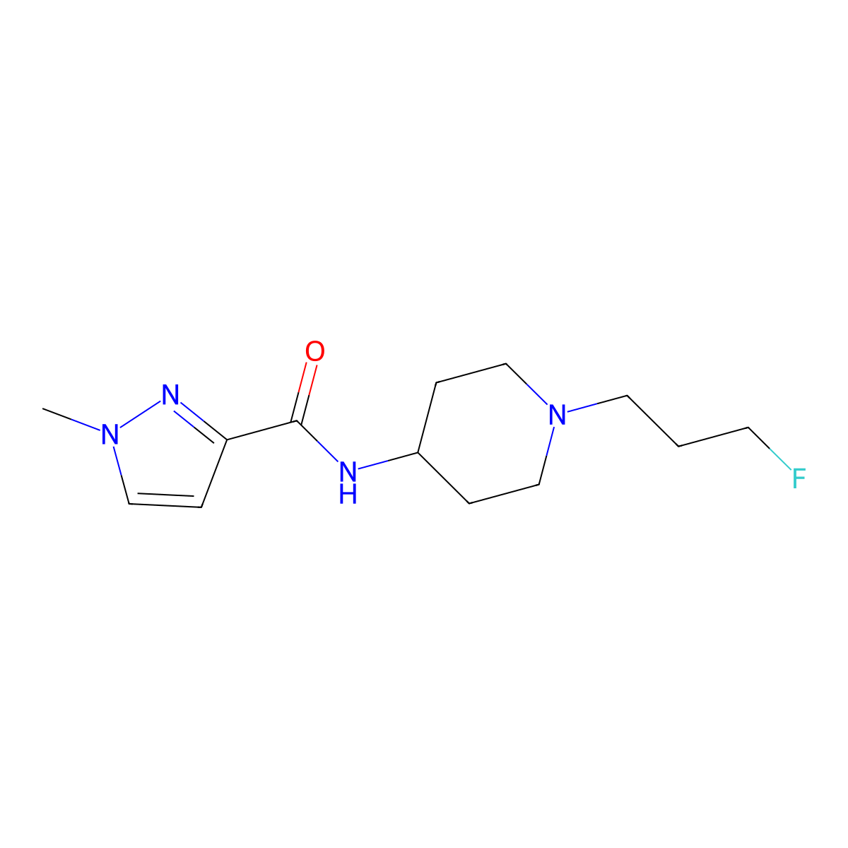 N-[1-(3-fluoropropyl)piperidin-4-yl]-1-methyl-1H-pyrazole-3-carboxamide molecular structure, CAS 3030783-14-0