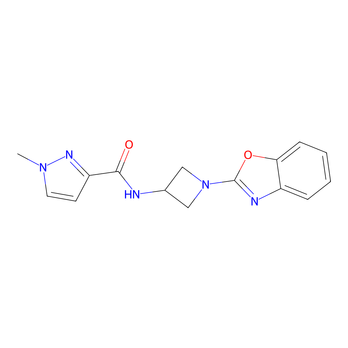 N-[1-(1,3-benzoxazol-2-yl)azetidin-3-yl]-1-methyl-1H-pyrazole-3-carboxamide molecular structure, CAS 3030783-17-3