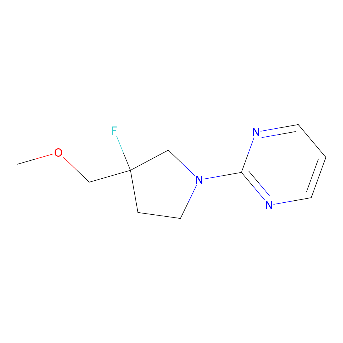 2-[3-Fluoro-3-(methoxymethyl)pyrrolidin-1-yl]pyrimidine molecular structure, CAS 3030783-18-4