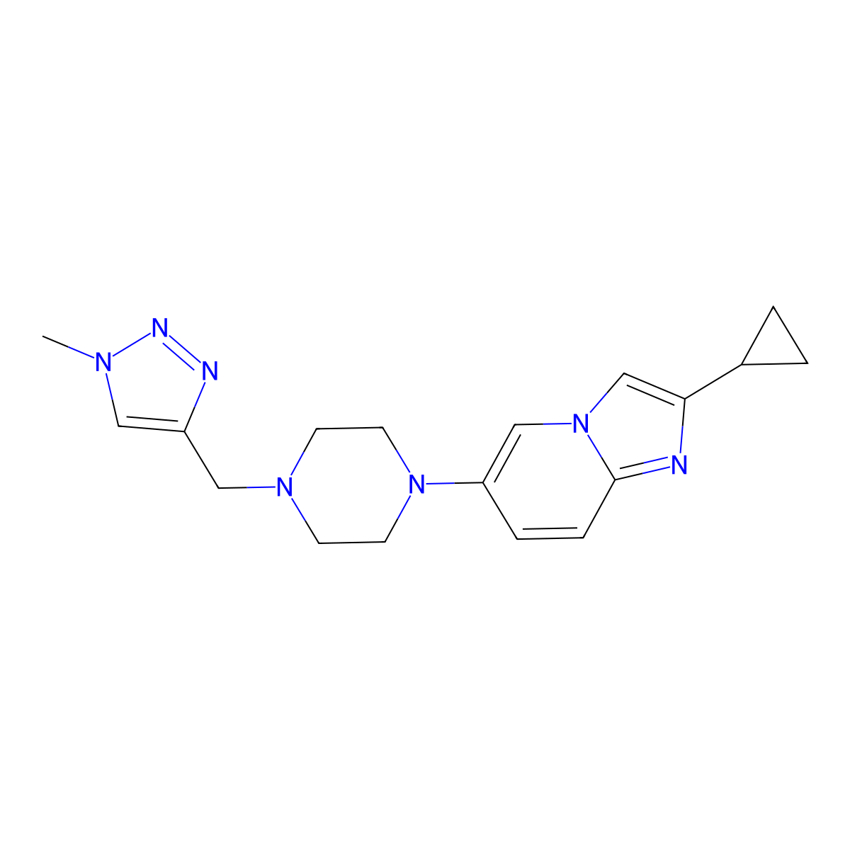1-{2-cyclopropylimidazo[1,2-a]pyridin-6-yl}-4-[(1-methyl-1H-1,2,3-triazol-4-yl)methyl]piperazine molecular structure, CAS 3030783-19-5